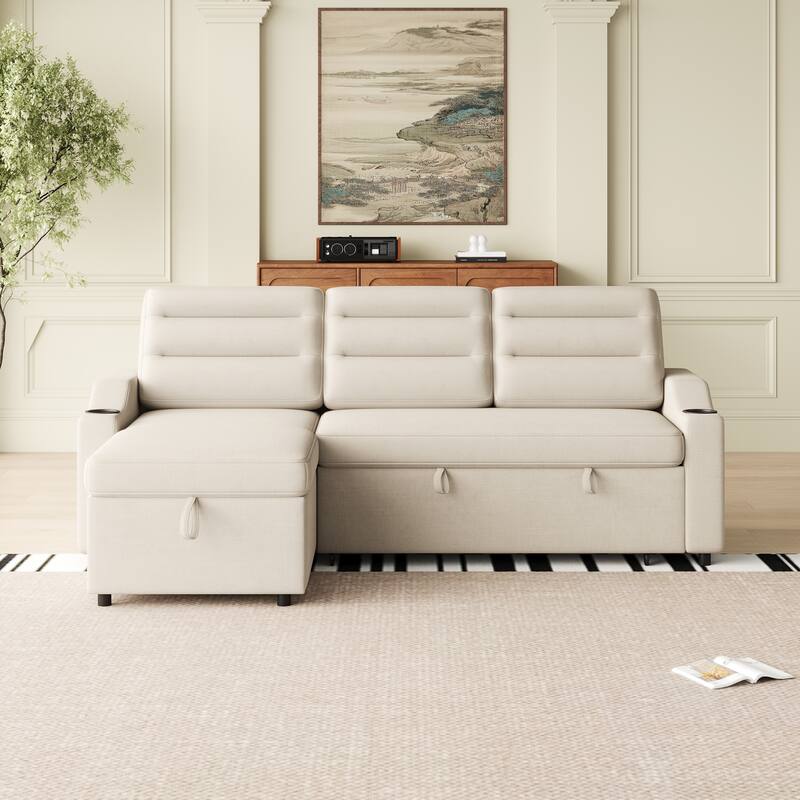 83.5-Inch Convertible Sofa Bed - Stylish Polyester Recliner with Storage for Small Spaces