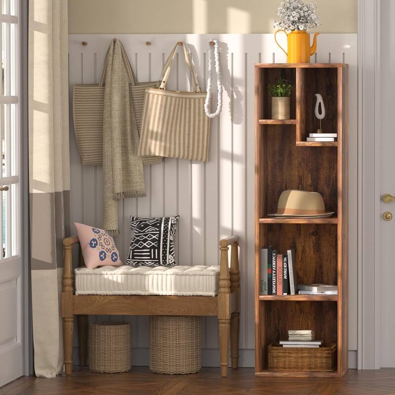 VECELO Wood Organizer Bookcase,Fits Tallest Hardcovers, Customized Storage Display Shelf, Free Standing for Living Room, Bedroom