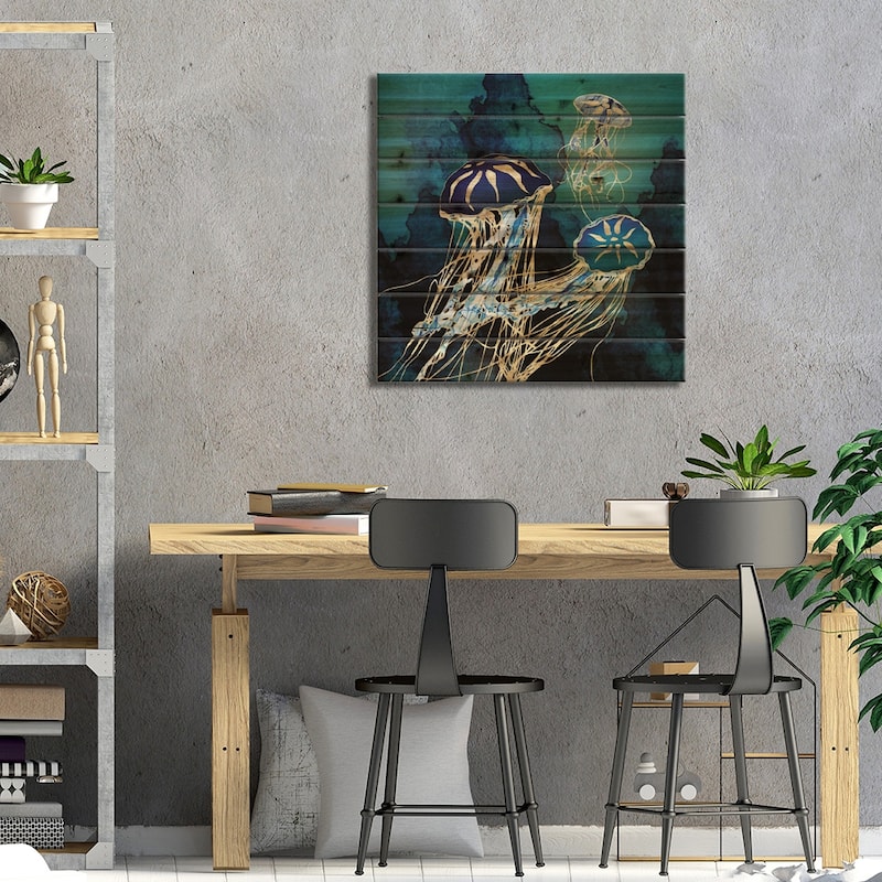 Metallic Jellyfish III Print On Wood by SpaceFrog Designs - Multi-Color