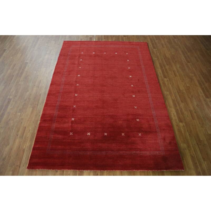 Hand Knotted Oriental 100% Wool Carpet Tribal Tribal Red Gabbeh Area Rug - 9' 9'' X 6' 9''