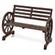 preview thumbnail 1 of 8, Costway Outdoor Wooden Wagon Wheel Garden Bench 2-Person Slatted Seat - See Details Brown