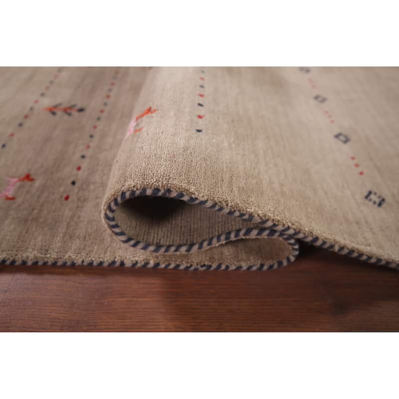 Light Brown Tribal Gabbeh Indian Accent Rug Handmade Wool Carpet - 4'0"x 5'10"