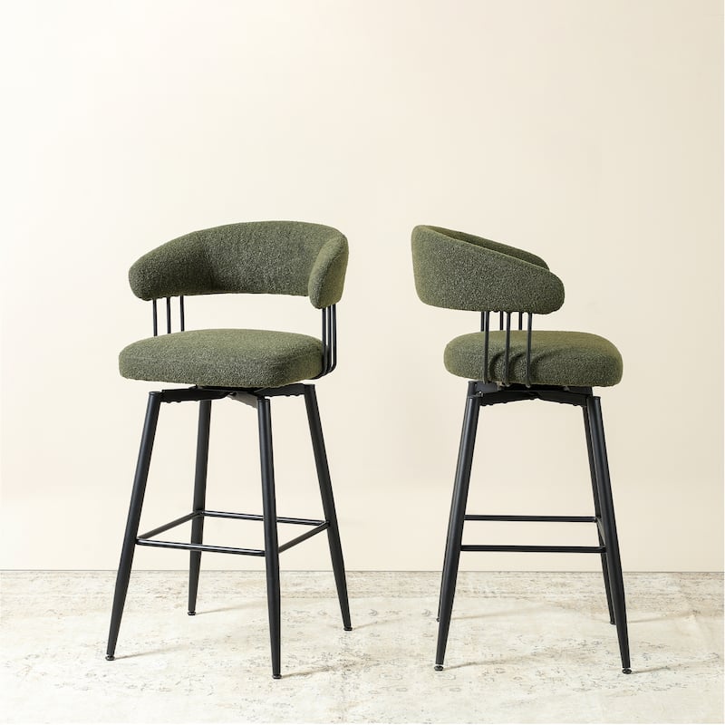 Glitzhome Set of 2 or 4 Modern Fabric Swivel High Bar Stool with Tapered Metal Legs