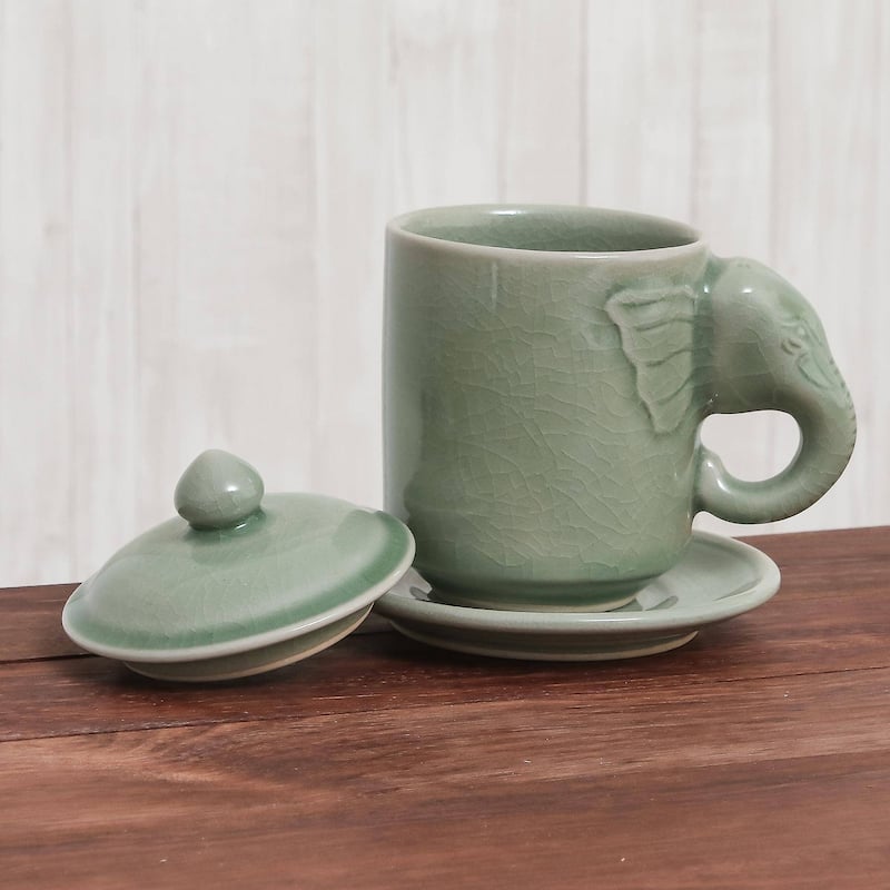Handmade Chiang Mai Elephant cup and saucer (Thailand)