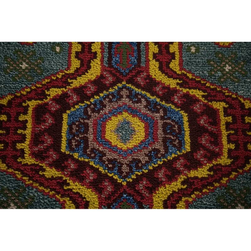 Geometric Kazak Oriental Runner Rug Hand-Knotted Wool Carpet - 2'6"x 9'9"