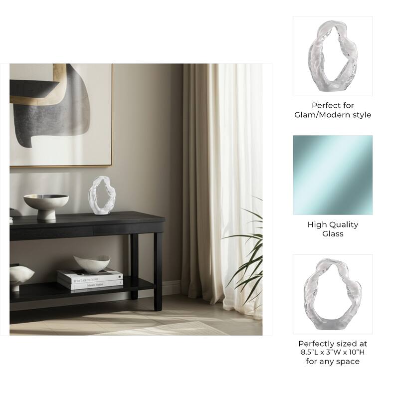 Glass Sculpture Modern Decorative Elegant for Home Decor - 10" White - 8.5" x 3" x 10"