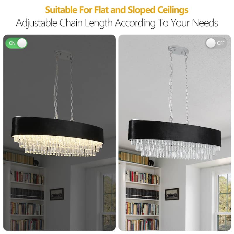 Anmytek 39" Modern Crystal Chandelier Anti-Glare 8-Light G9 Pendant for Home