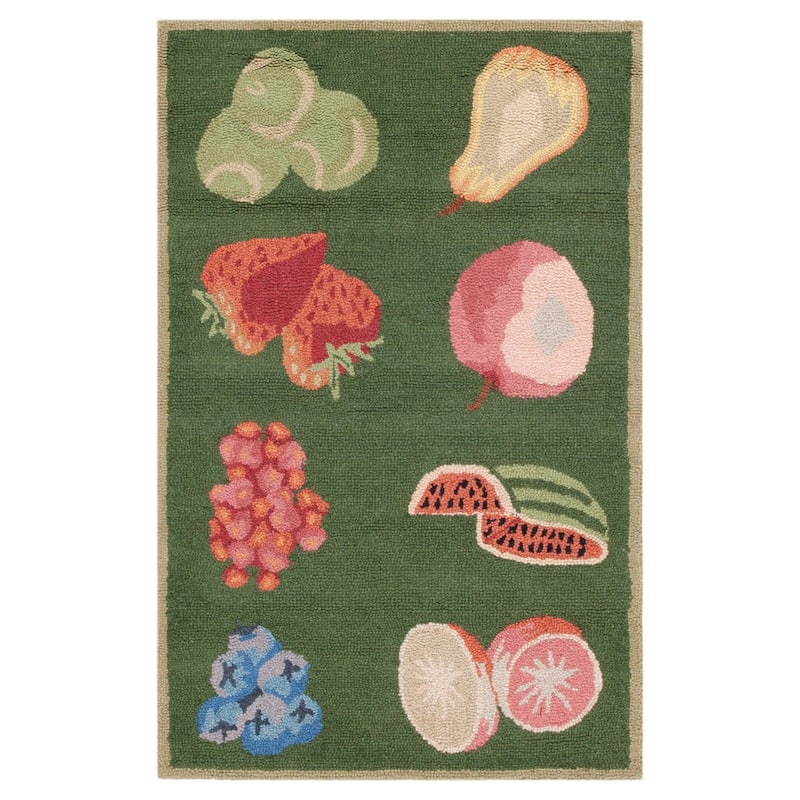 SAFAVIEH Handmade Chelsea Sefkije French Country Fruit Wool Rug - 2'6" x 4' - Hunter Green