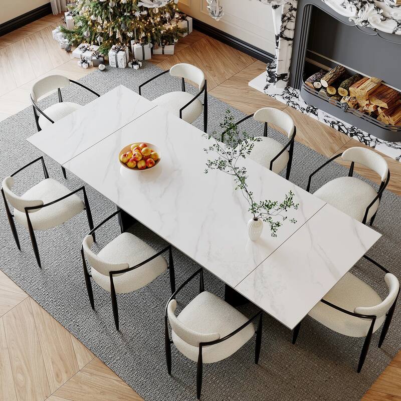 62.99"-94.48" Extendable Rectangular Sintered Stone Top Metal Base Dining Table - 94.48"