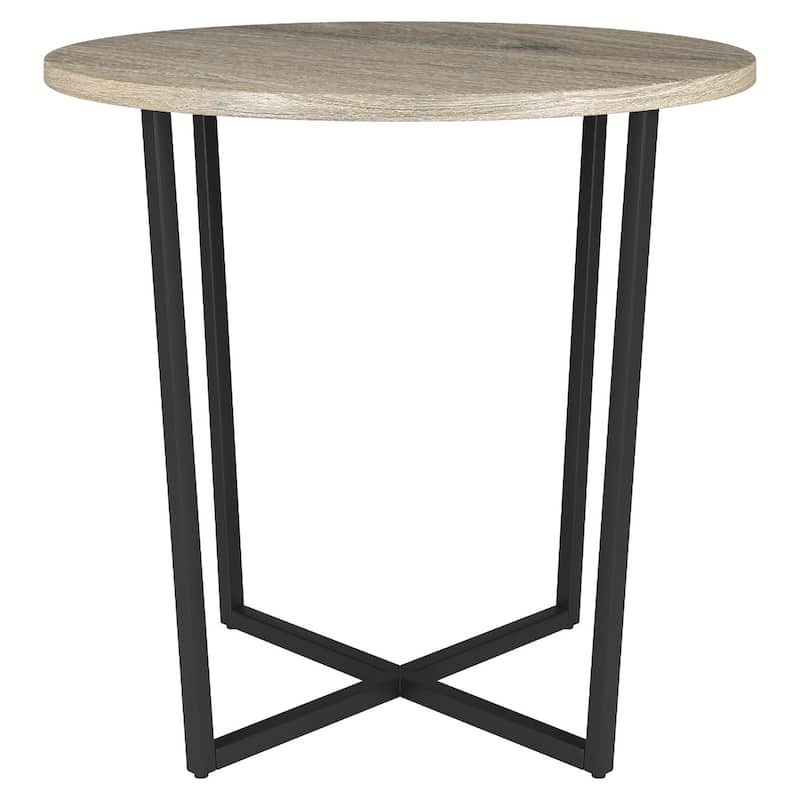 Steel Wood End Table with Round Top and Cross Leg Base - 22” x 22” x 20” (D x W x H) - Black-Grey