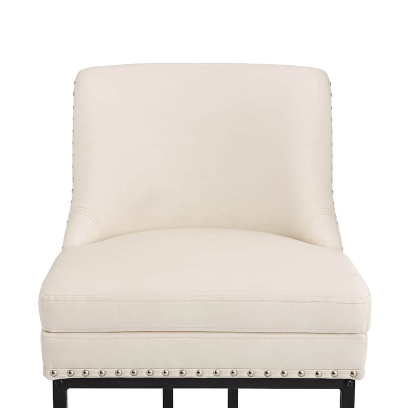 26" Modern Metal Barstools Set of 2 Upholstered Counter Height Bar stools with Back and 6" Thick Cushion for Kitchen Island