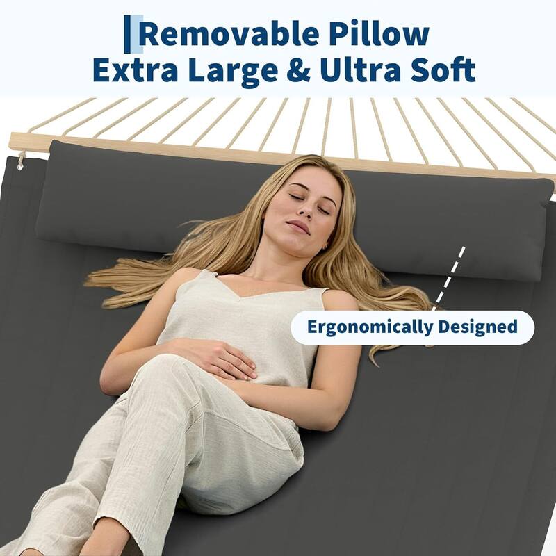 Double Quilted Fabric Hammock, 450 LBS Capacity for Outdoor Patio Backyard Poolside