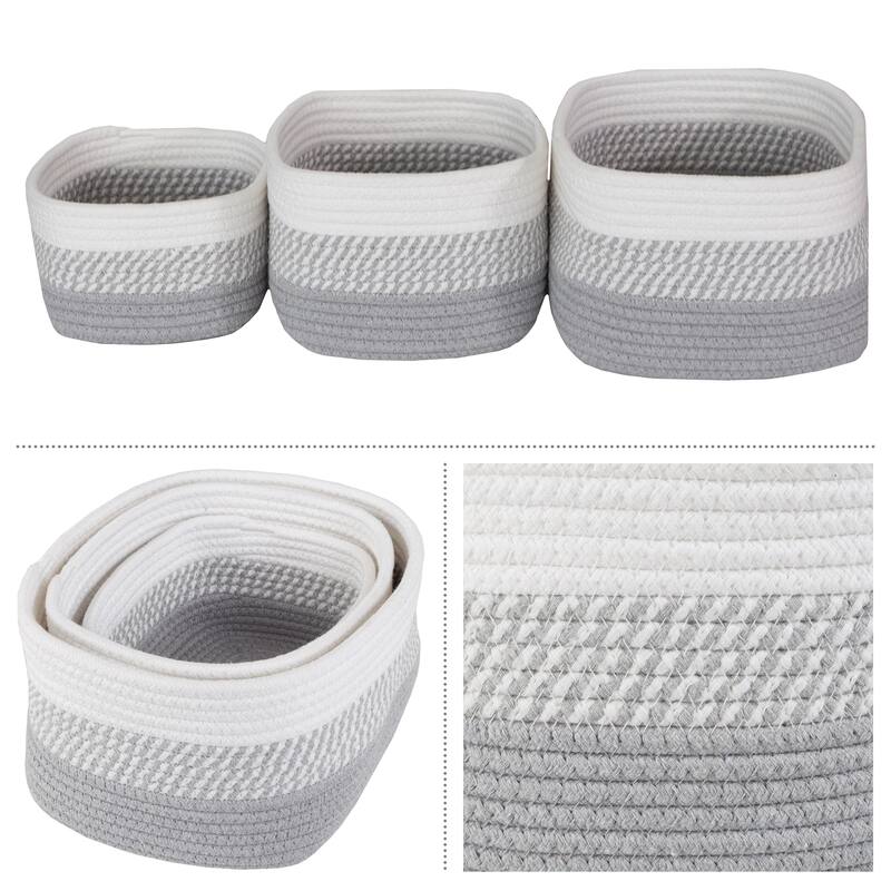 3-Piece Storage Basket Set - Small, Medium, and Large Rope Baskets by Home-Complete