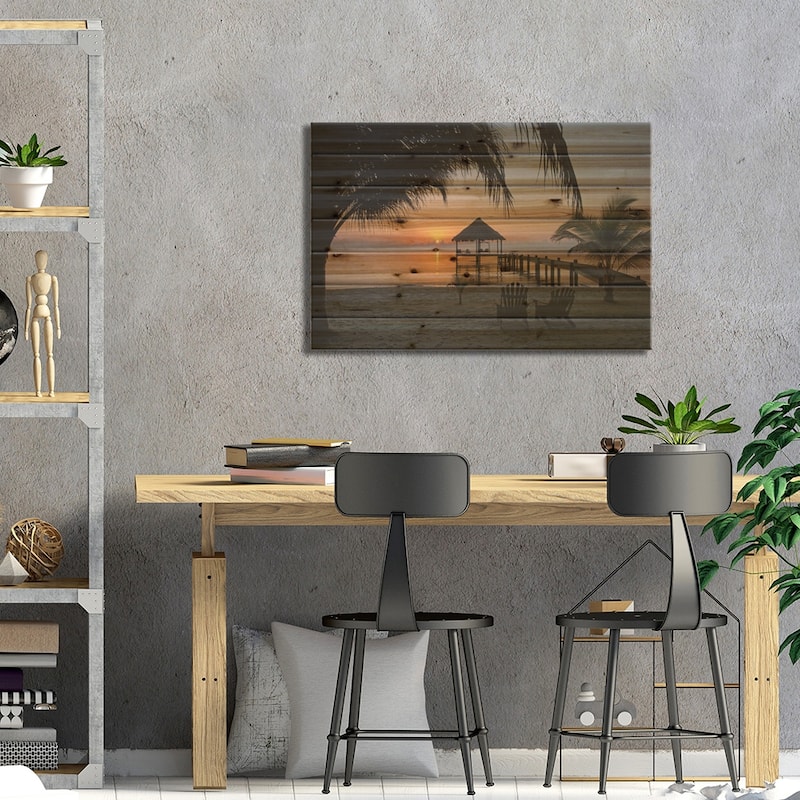 Pier With Palapa, Maya Beach, Stann Creek District, Belize Print On Wood by Panoramic Images - Multi-Color