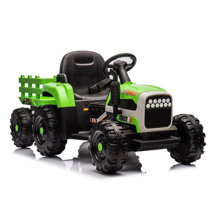 Ride On Tractor With Trailer, 24V Battery Powered Electric Tractor Toy, Remote Control, Kids,Three Speed Adjustable