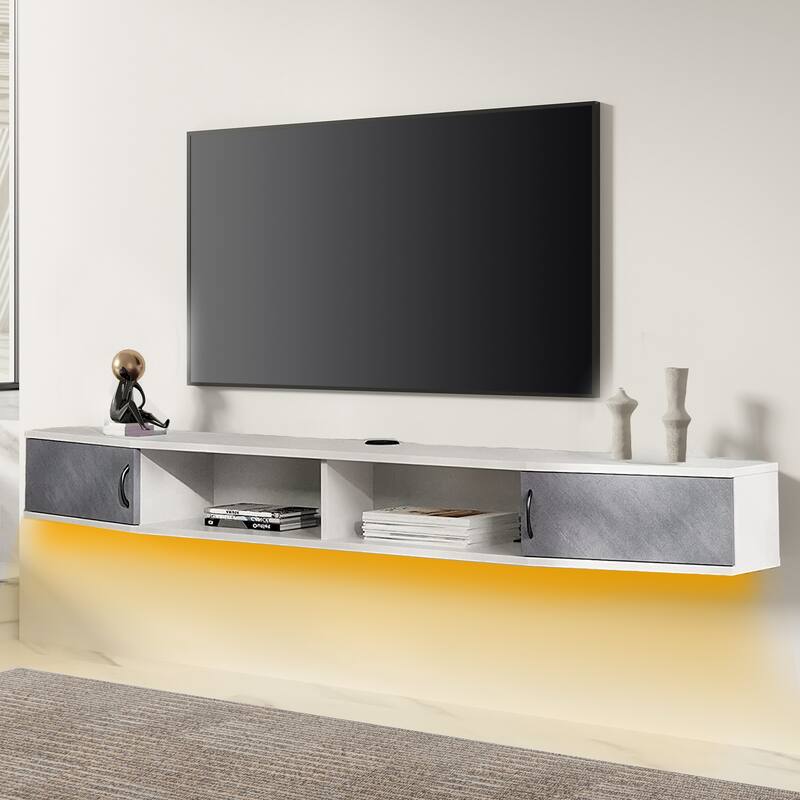 LED Floating TV Stand with Charging Station for 80 inch TV - Grey