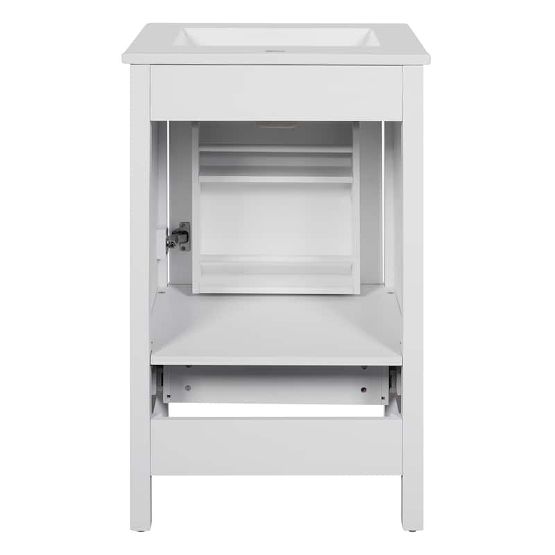 20-Inch Modern Bathroom Vanity with Ceramic Sink, Soft-Close Drawer & Door, Double-Layer Door Organizer, Divider Drawer