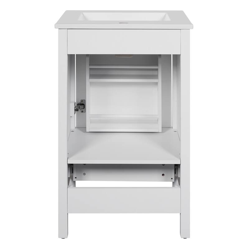 Roomfitters 20" Modern Bathroom Vanity with Ceramic Sink, Soft-Close Drawer and Door, Divider Drawer, Storage Rack