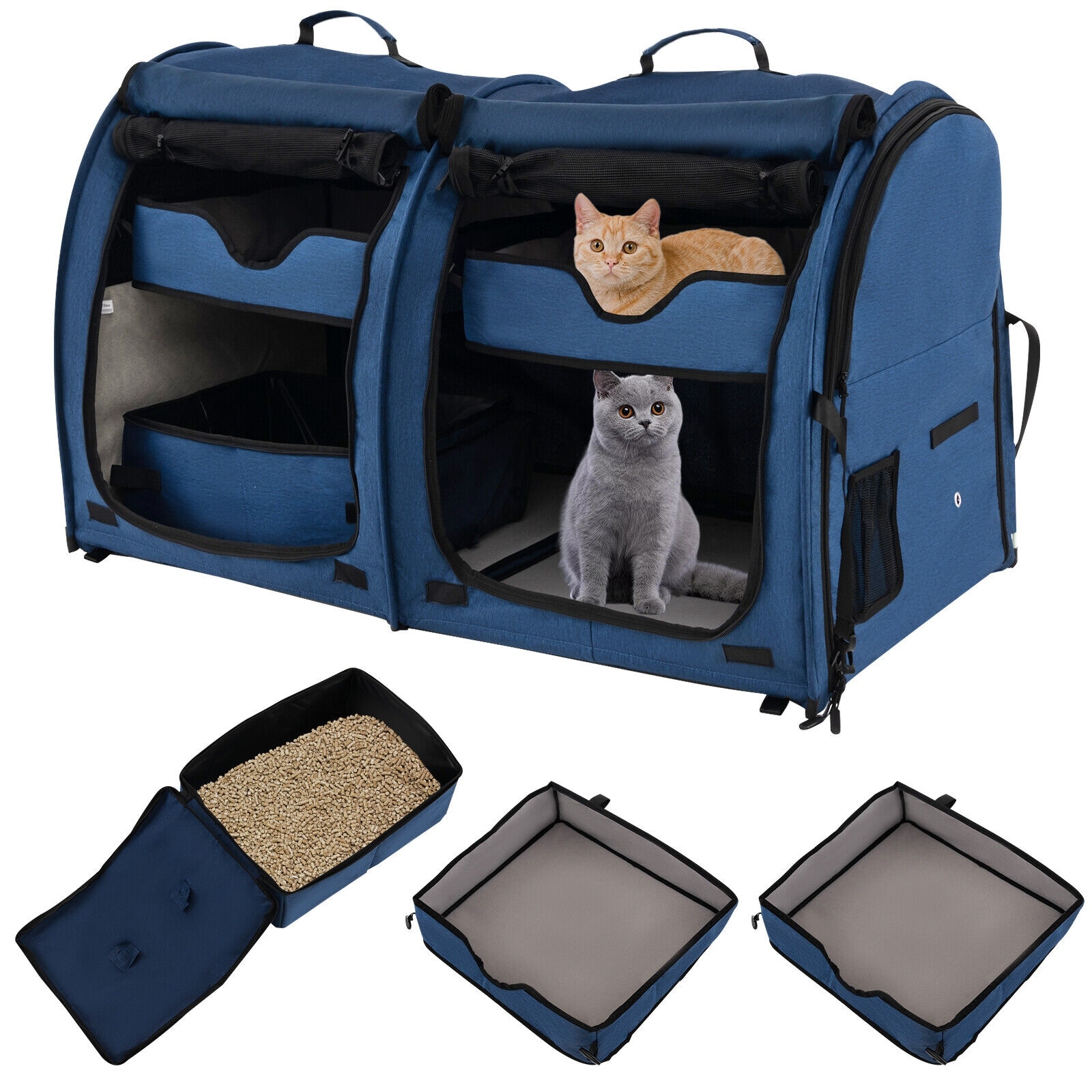 Large Portable Double Cat Pet Carrier Kennel Bag Oxford Travel Car