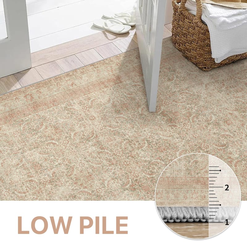 Mcow Machine Washable Boho Vintage Retro Floral Non Slip Rug