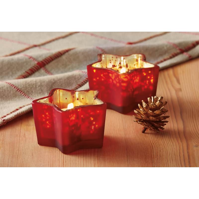 Christmas Holiday Red Star Shaped Glass Tealight Candle Holder,