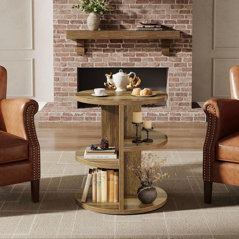 3-Tier Round End Table, 23.6-Inch Side Table with Storage Shelf - 1 pc