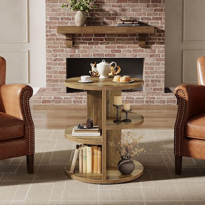 3-Tier Round End Table, 23.6-Inch Side Table with Storage Shelf