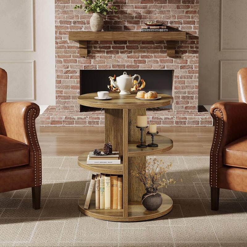 3 Tiers 23.6 Inches Round End Table, Side Table, Farmhouse Nightstand