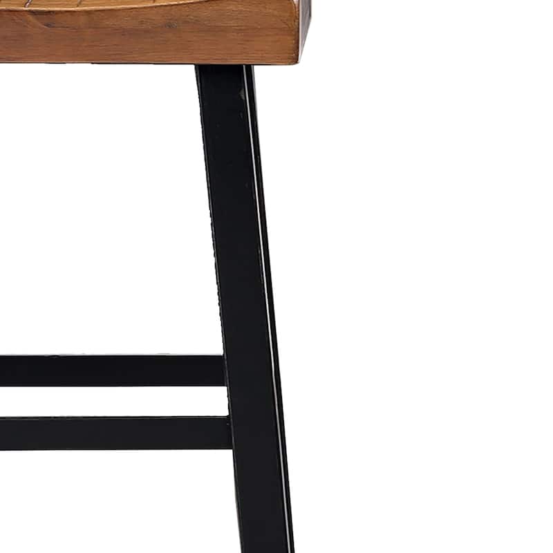 Bianca Counter Stool Set of 2, Light Brown Saddle Seat, Black Solid Wood