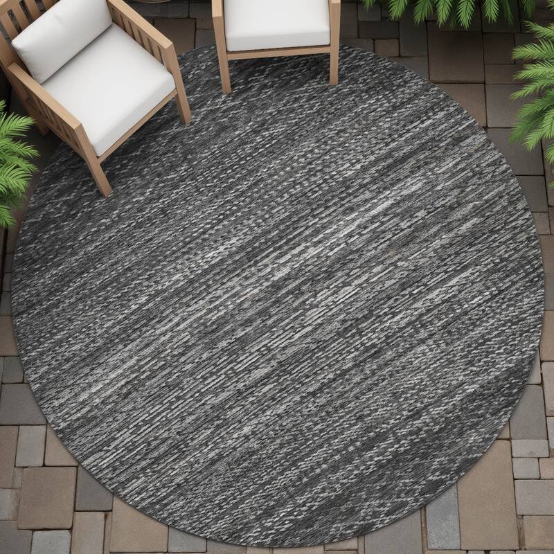 Machine Washable Indoor/Outdoor Modern Trellis Chantille Rug - Charcoal - 8' x 8'