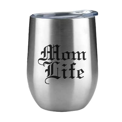 Mom Life Engraved 12 oz. Stainless Steel Wine Tumbler with Lid