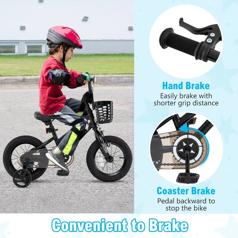 Kids Bike with Basket Adjustable Seat and Training Wheels