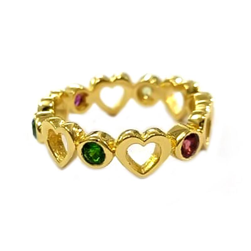 18K Yellow Gold Over Sterling Silver Multi Gemstone Ring For Women
