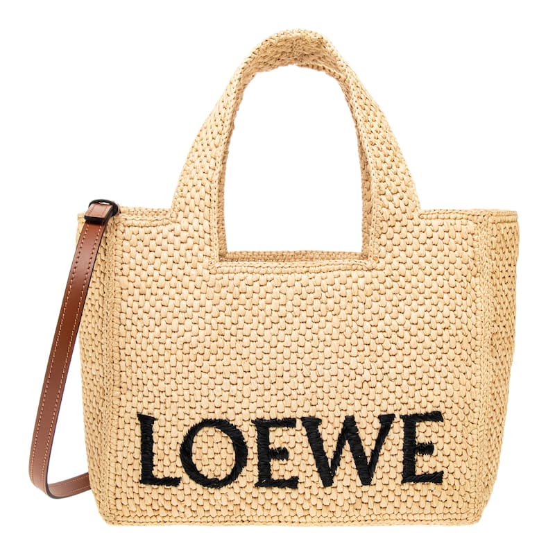 Small Loewe Font Tote in Raffia - Natural