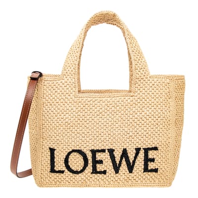 Small Loewe Font Tote in Raffia