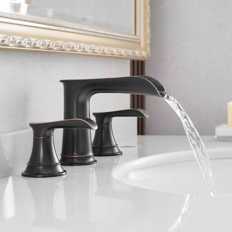 Double Handle Three-Hole Bath Waterfall Faucet with Drain