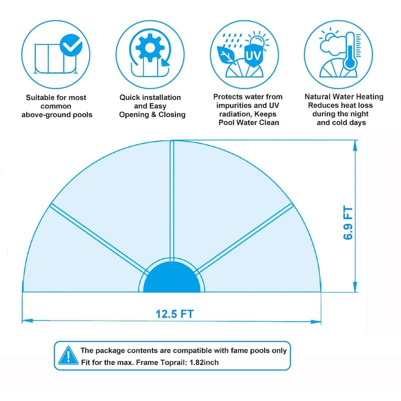 Round All Weather Pool Dome Enclosure for Outdoor Above-Ground Frame Pools (Compatible with Clean & Warm Water Pools)