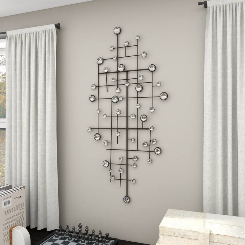 Silver Metal Abstract Home Wall Decor with Crystal Embellishments