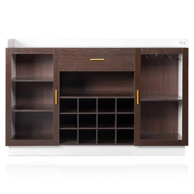 Stylish Sideboard with Wine Rack Glass Doors and Storage Drawer for Dining Room - 55.12" x 15.75" x 35.43"