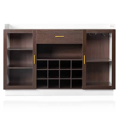 Stylish Sideboard with Wine Rack Glass Doors and Storage Drawer for Dining Room - 55.12" x 15.75" x 35.43"