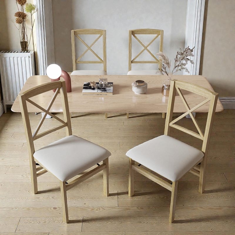 X-Back Scandinavian Dining Chairs, Set of 2 Upholstered Wooden Chairs for Kitchen, Dining Room