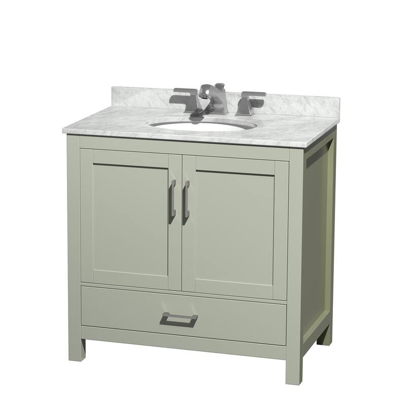 Wyndham Collection Sheffield 36" Freestanding Vanity Set with Hardwood - Light Green / Brushed Nickel Hardware - Painted