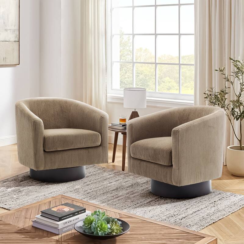 2 Set 360° Swivel Corduroy Accent Chairs Barrel Armchairs