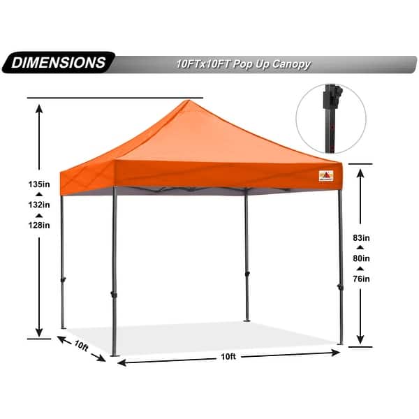 dimension image slide 0 of 10, ABCCANOPY Outdoor Commercial Metal Patio Pop-Up Canopy - 10ftx10ft