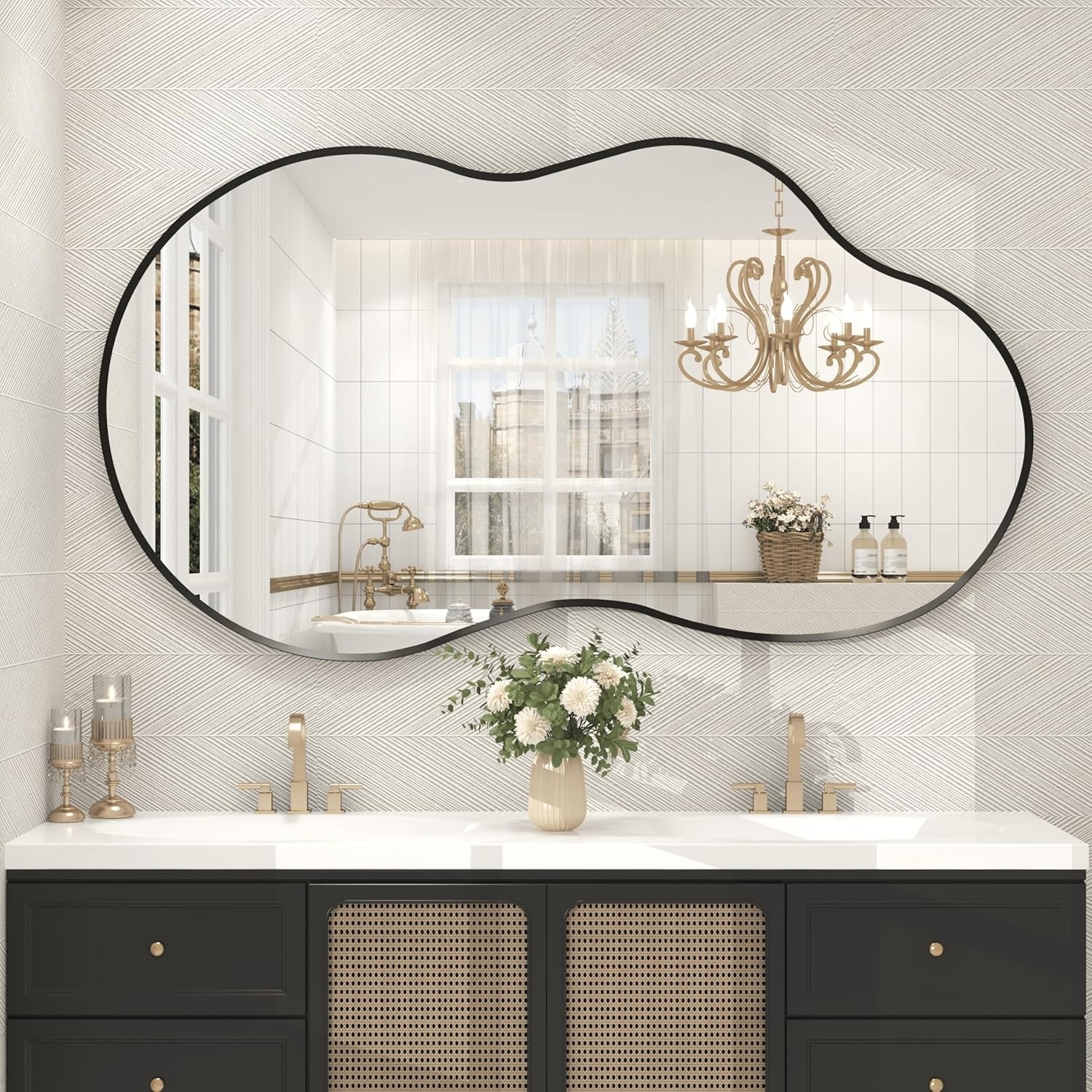 Asymmetrical Cloud High-Strength Aluminum Alloy Framed Easy French Mounted Wall Mirror