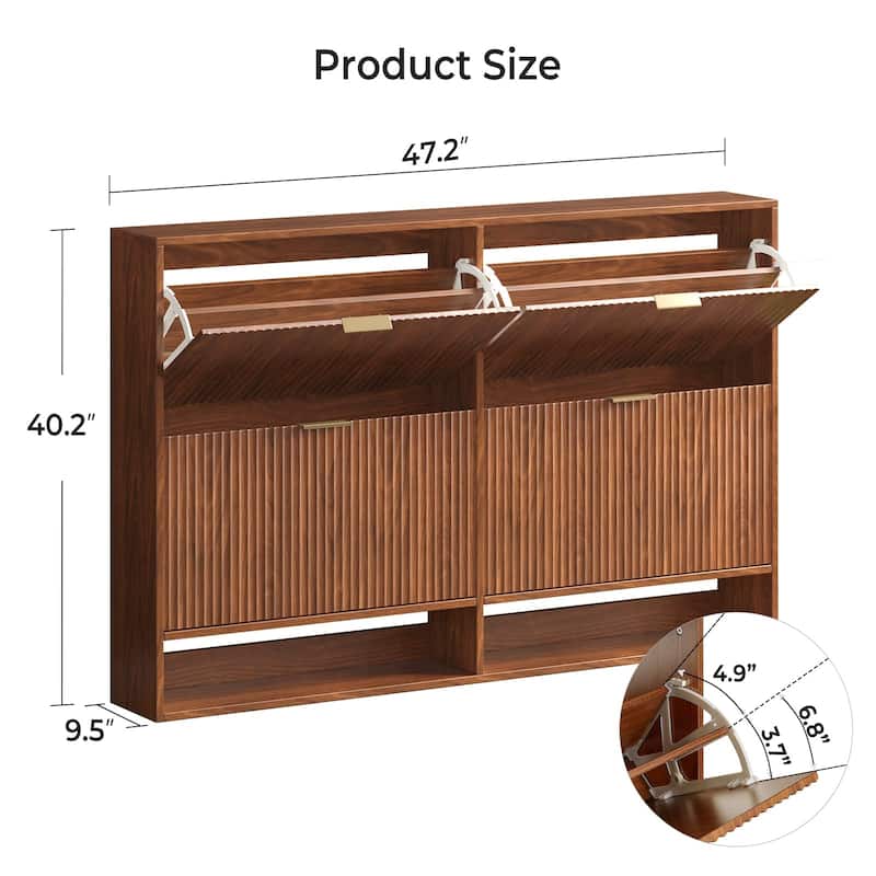 47.2''W Shoe Storage Cabinet for Entryway with 4 Flip Drawers, Fluted Slim Shoe Cabinet for Foyer, Hallway