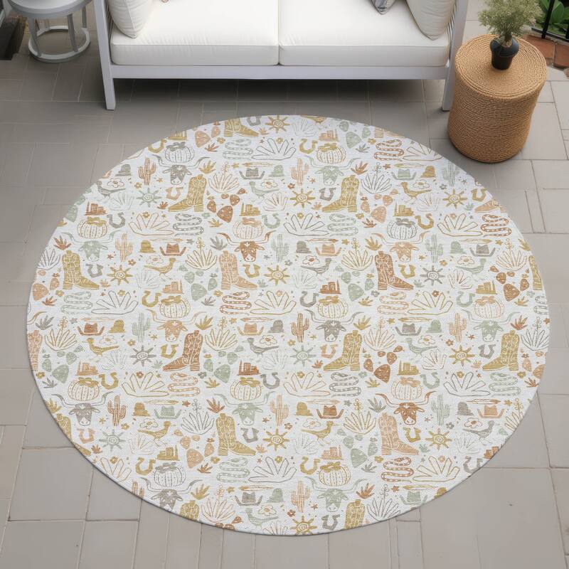 Machine Washable Indoor/ Outdoor Cowboy Dallas Chantille Rug - Ivory - 8' x 8'