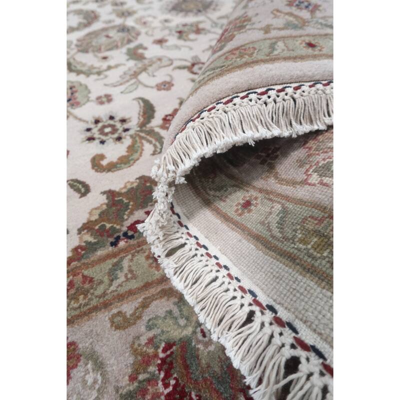 Hand Knotted Oriental 100% Wool Carpet Traditional All-Over Beige & Ivories Agra Area Rug - 9' 3'' X 6' 0''