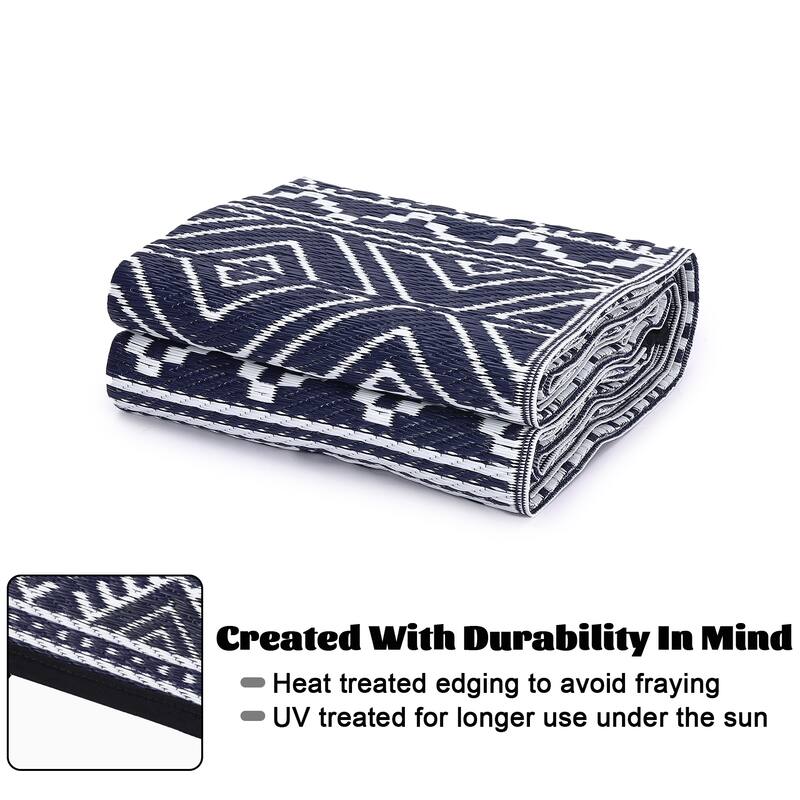 Outdoor Rug Waterproof Patio Rug Mat Geometric Rug Plastic Straw Outside Rug for RV Camping Picnic Reversible Rug