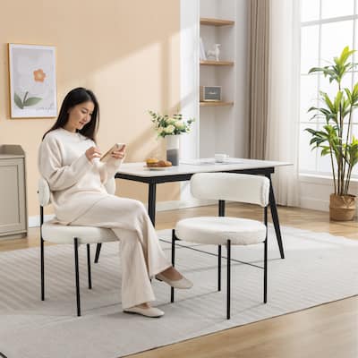 Dining Chair Set of 2 Upholstered Accent Chair Round Back Vanity Chair